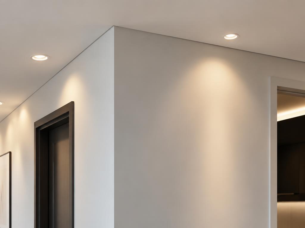 Crisp painted drywall corners and recessed lighting